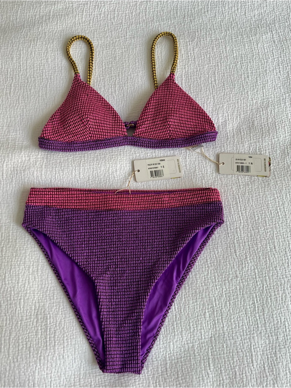 Agua Bendita Lisa & Penelope Bikini Set NWT Pink Purple Size S(Bottom)/M(Top)